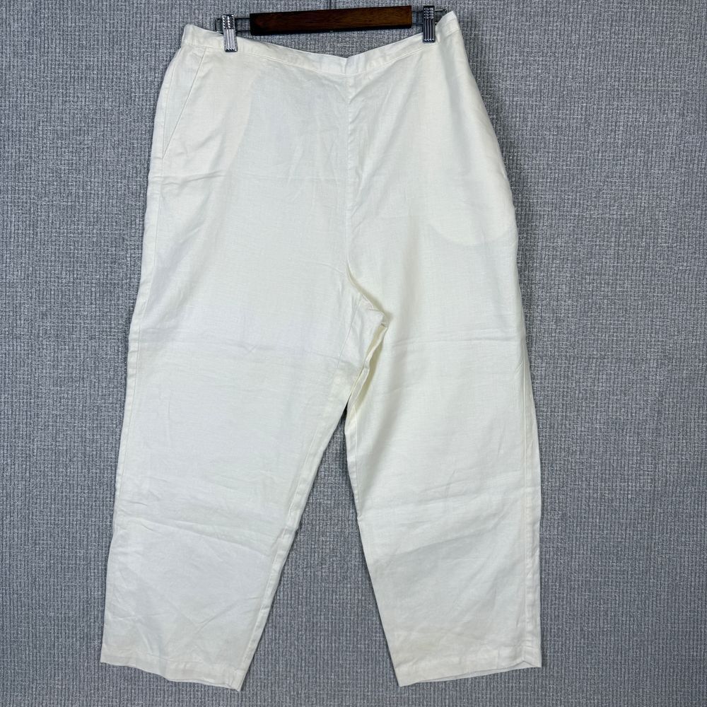 Bloomingdales Sz 18 White Linen Cropped Pants Elastic Waist Summer Lagom Beach